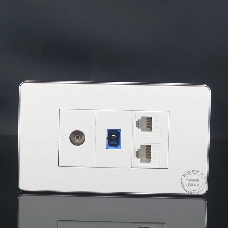 Настенная пластина 120 мм 4 порта CAT5E RJ45 сеть LAN + SC оптическое волокно розетка ТВ RJ11