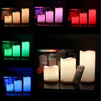 

LED Flameless Remote Control 12 Color-changing Led Candle Light Set Romantic Candle Lamp Wedding Christmas Decoration 3 size