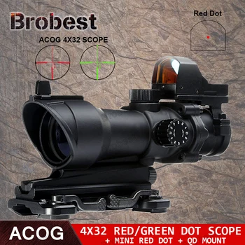 comprar Acog 4x32 Escopo Vermelho Verde Retículo Com Montagem Qd & Mini Red Dot Sight Sniper Riflescope Caça Tiro Rifle Escopo Ao5321