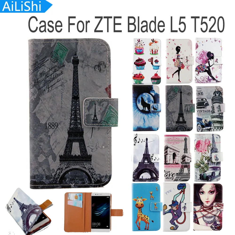 

AiLiShi Flip PU Leather Case For ZTE Blade L5 T520 Case Luxury Cartoon Painted Protective Cover Skin In Stock