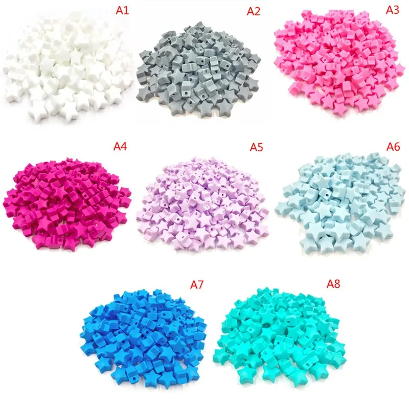 10Pcs Silicone Star Beads Pendant Teether Necklace Bracelet Accessories