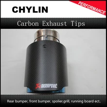 1Pcs Carbon Fiber Coated Stainless Steel Universal Car Exhaust Pipe Tip Tailtip 89mm / 63mm Akrapovic Car Exhaust gloss Black