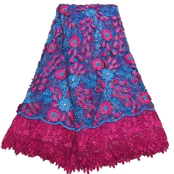 

3D Flower Embroidery African Cord lace fabric For Wedding Dress HX1128-1