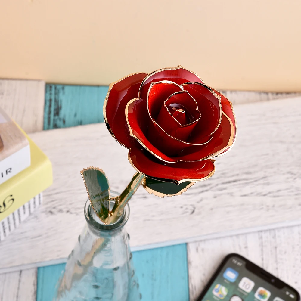 

Home Decor Artificial Flower Chrome Simulation Rose Forever Gift Present for Her Anniversary Wedding and Proposal Festival D25