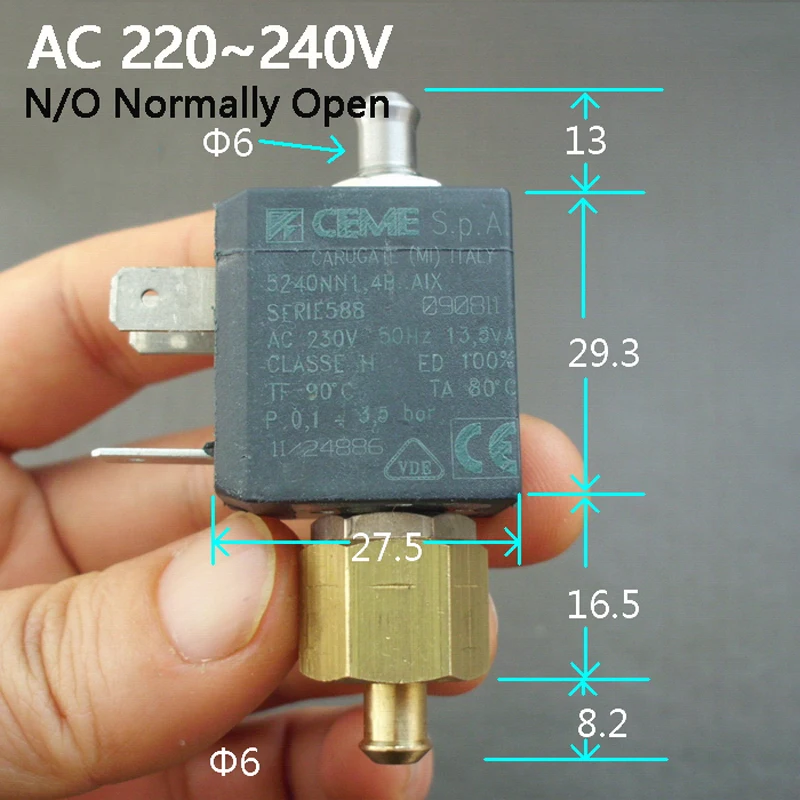 

6mm AC220V AC230V AC240V Coffee machine solenoid valve coil Electric Solenoid Valve Normally Open N/O Water Inlet Flow Switch
