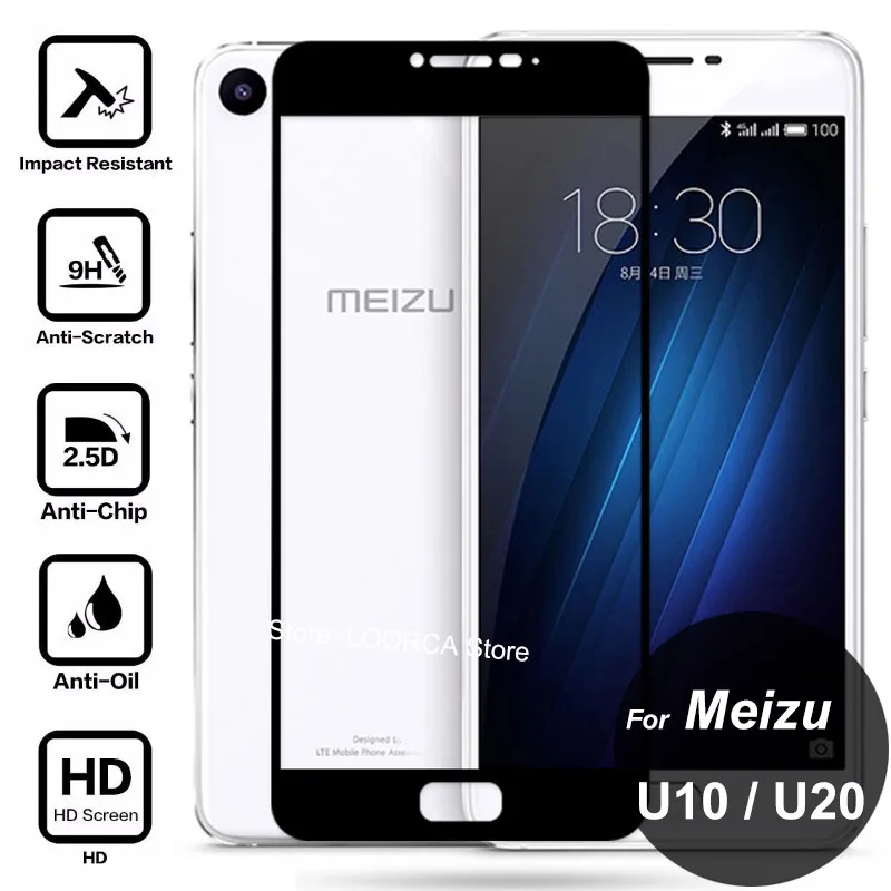 Для Meizu U20 U10 полное покрытие закаленное Стекло 2.5D с уровнем твердости 9 H Экран
