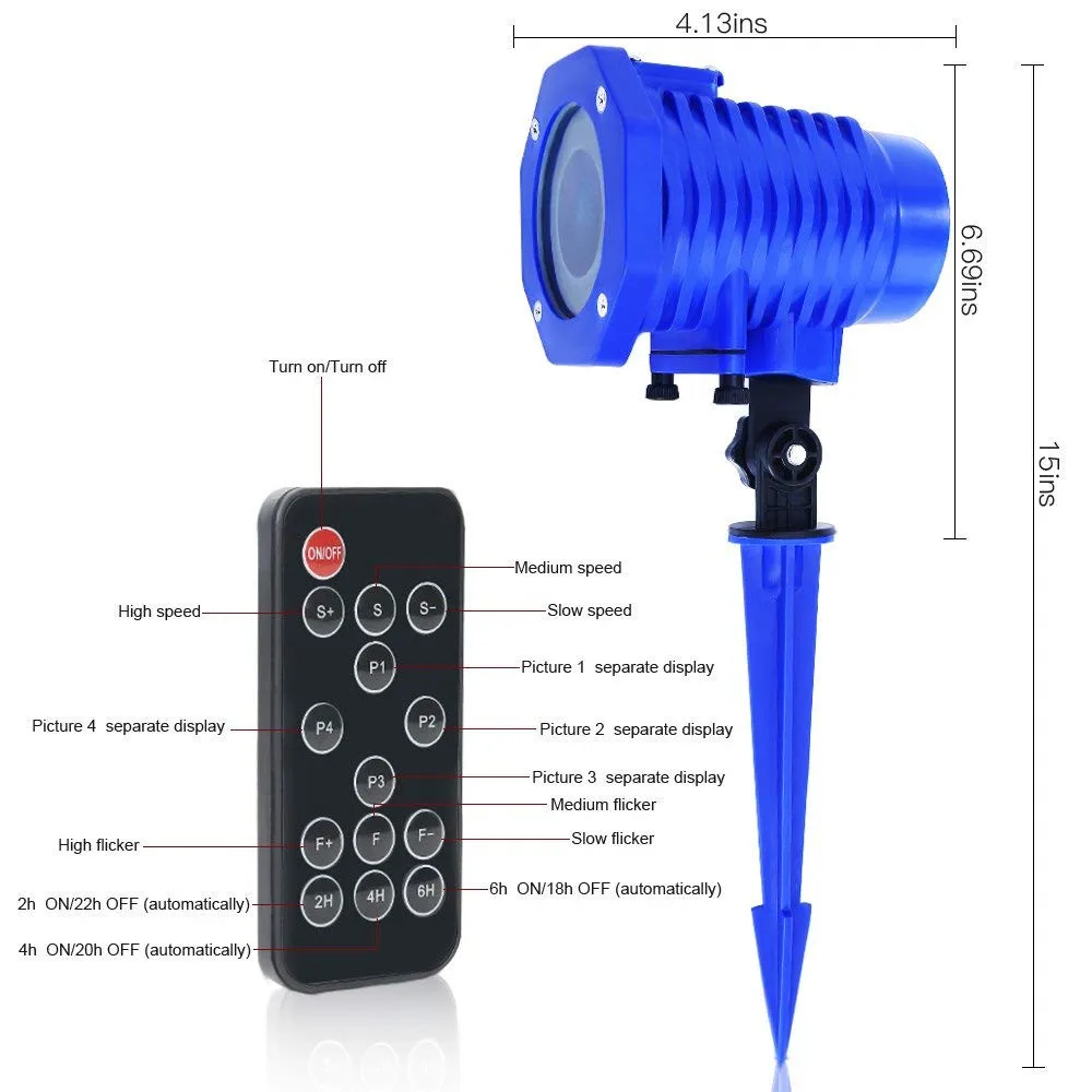 8 Slides Animated Led Projector Light Sata Claus Elk Patterns Waterproof IP65 with Remote Control,Ideal for Christmas Decoration