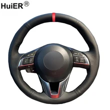 HuiER ручной сшитый чехол рулевого колеса автомобиля дышащий красный маркер для Mazda CX-5 CX5 Atenza Mazda 3 CX-3 Scion iA