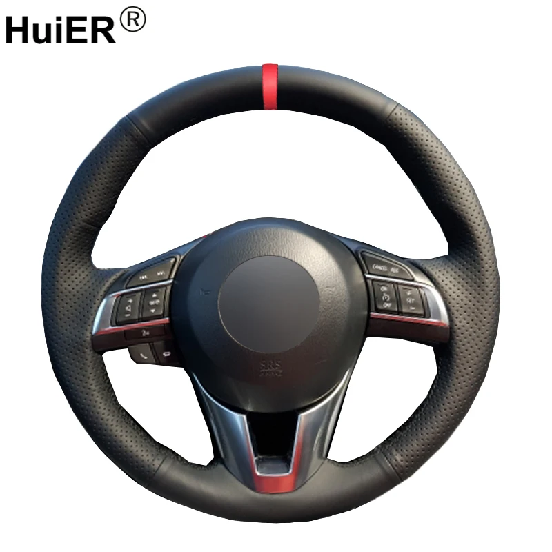 HuiER Hand Sew Car Steering Wheel Cover Breathable Red Marker For Mazda CX-5 CX5 Atenza 2014 New Mazda 3 CX-3 2016 Scion iA 2016 HuiER Hand Sew Car Steering Wheel Cover Breathable Red Marker For Mazda CX-5 CX5 Atenza 2014 New Mazda 3 CX-3 2016 Scion iA 2016