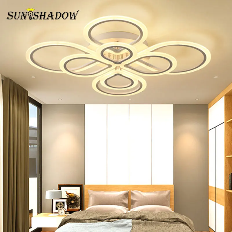 Günstig Ringe Moderne Led deckenleuchte Für wohnzimmer Schlafzimmer Leuchten Schwarz   Weiß Acryl Oberfläche Montiert Kronleuchter Decke Lampen