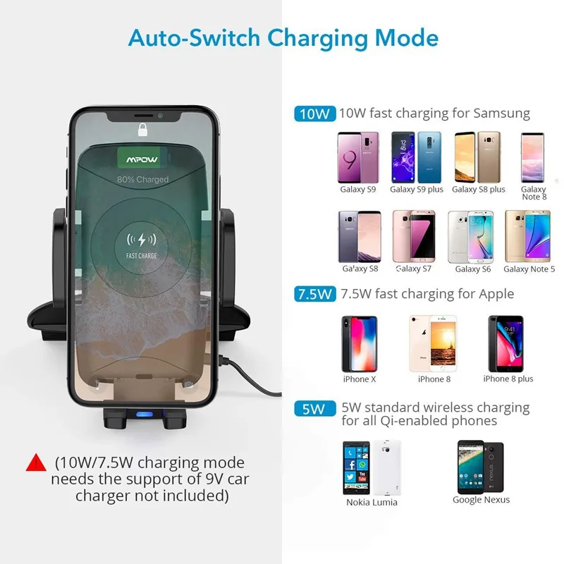 VicTsing Qi Fast Wireless Charger CD Slot Car Phone Mount Auto Charging Powers Universal Car Phone Holder for iPhone X 8 7 6 6S  (4)