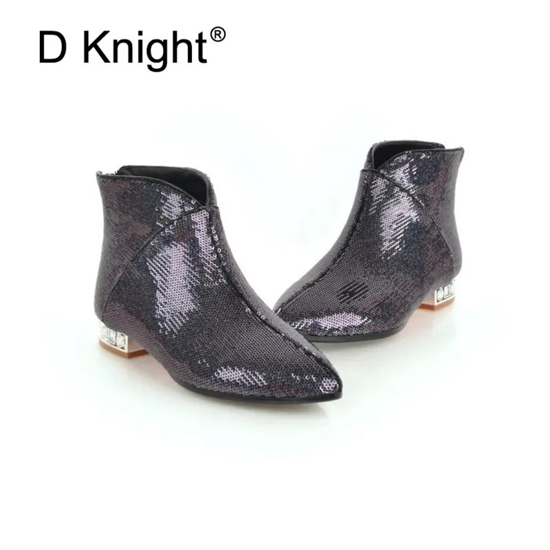 Plus Size 32-43 Women's Chelsea Boots Autumn Winter 2018 New Ankle Boots For Women Rhinestones Comfortable Sequins Ladies Shoes (26)