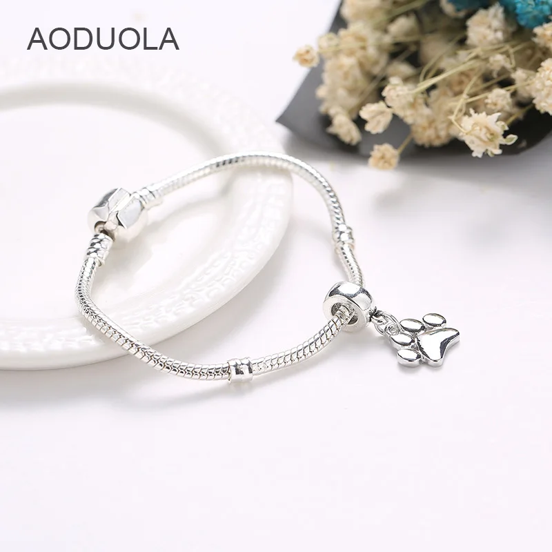 AODUOLA бусины из стерлингового серебра 925 Clear CZ Crystal I Love MY Dog подвеска с когтями Charm Fit