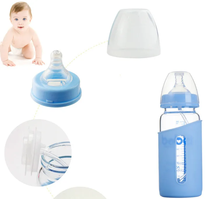 300 мл водяная бутылочка с широким горлом Straigt Garrafa 6 м+ Baby Mamadeira высококачественный силиконовый чехол Copo Infantil, бутылка для горячего стекла