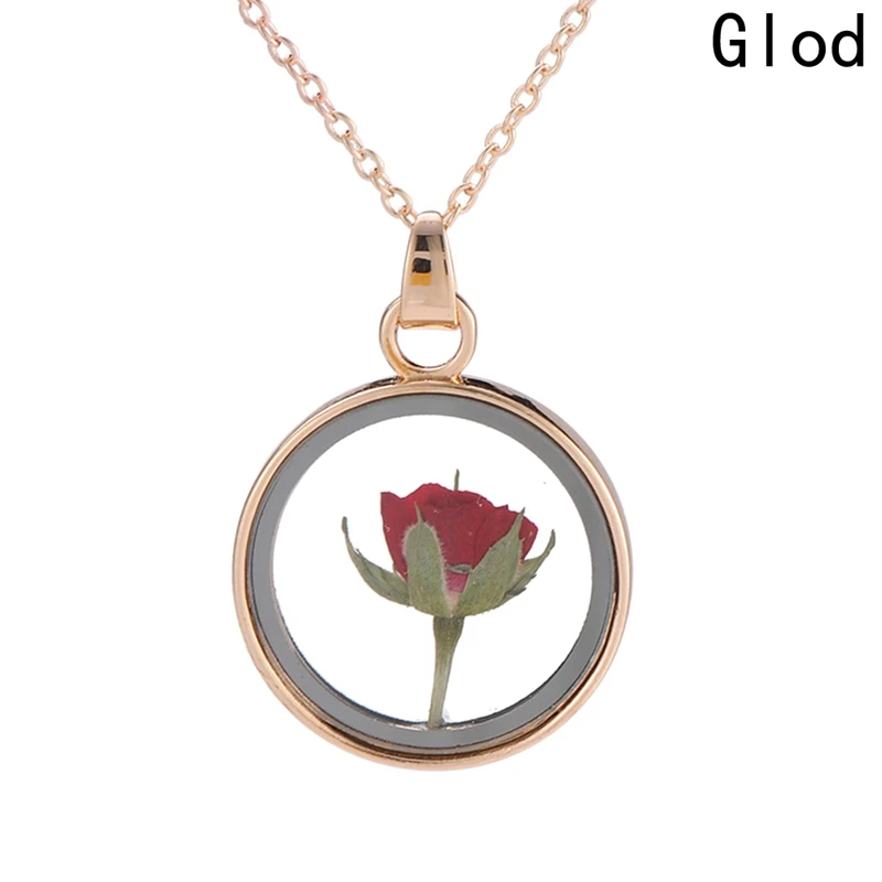 

Handmade Dried Flower Necklace Rose Time Dome Glass Pendant Chain Boho Long Statement Necklaces Summer Jewelry Girft