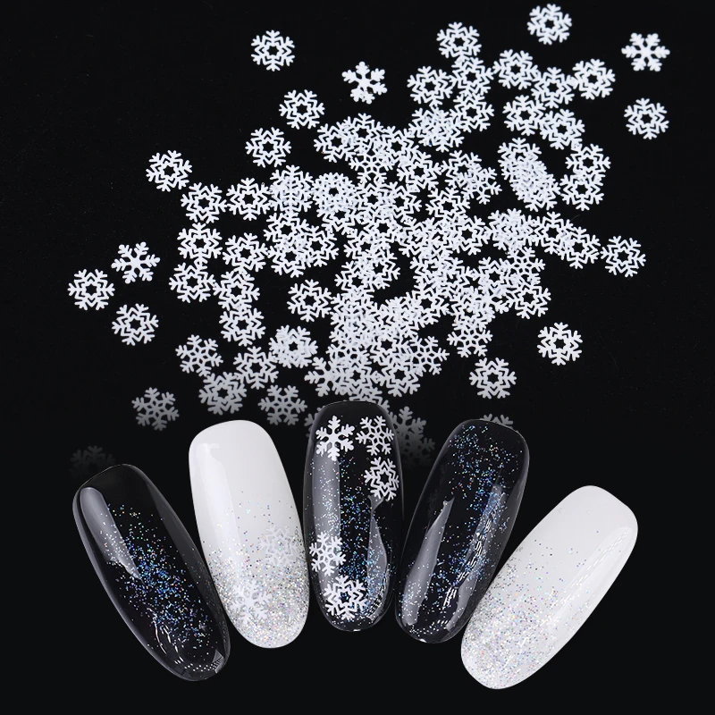 

NEE JOLIE DIY Merry Christmas Nail Sequins White Snowflake Metal Flakes Mixed Shape Nail Art Glitter Tips Manicure 3D Decoration