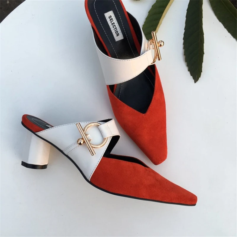 MSSTOR Buckle Womens Slippers Outdoor Mixed Colors Sexy Fashion Thick Heel Mules High Heels Leather Women Summer Slippers 2019 MSSTOR Buckle Womens Slippers Outdoor Mixed Colors Sexy Fashion Thick Heel Mules High Heels Leather Women Summer Slippers 2019