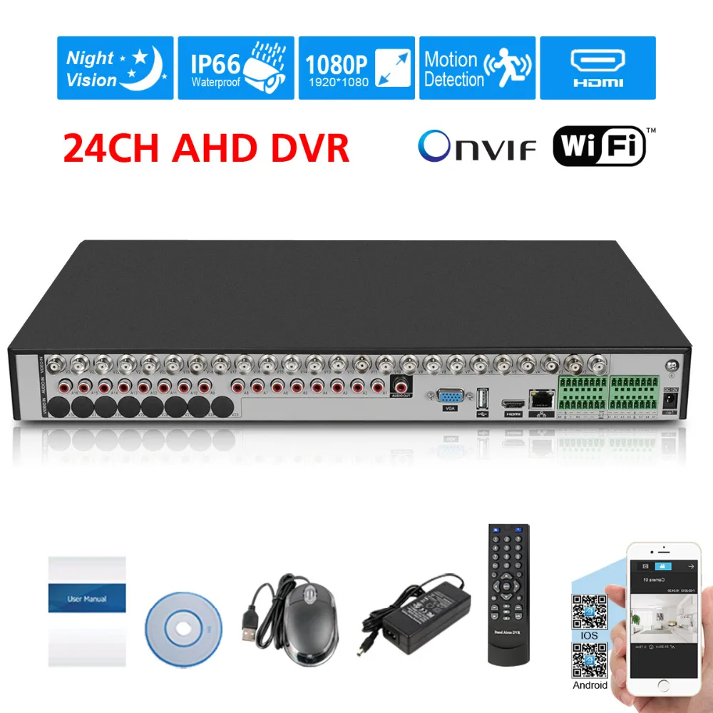 H.264 CCTV AHD 24Channel hdmi 1080p DVR Recorder 24ch 1080P NVR onvif for ip camera HDMI 1080p