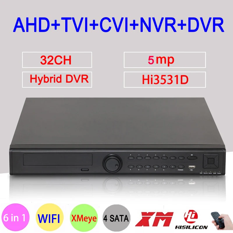 5MP CCTV камера Xmeye аудио Hi3531D 32CH 32 канала 4 * SATA 6 в 1 H.265 + Гибридный NVR CVI TVI AHD DVR видео