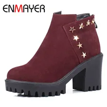 ENMAYER Spring&Autumn Boots Shoes Woman High Heels Round Toe Rivets Charms Plus Size 34-43 Platform Shoes Women Boots ENMAYER Spring&Autumn Boots Shoes Woman High Heels Round Toe Rivets Charms Plus Size 34-43 Platform Shoes Women Boots