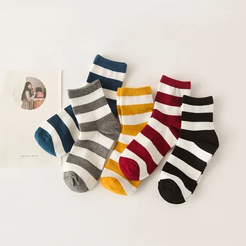 

5 Pairs Harajuku Fashion Striped Cotton Socks Women High Quality Colorful Funny Casual Breathable Socks Female Mid-tube Socks