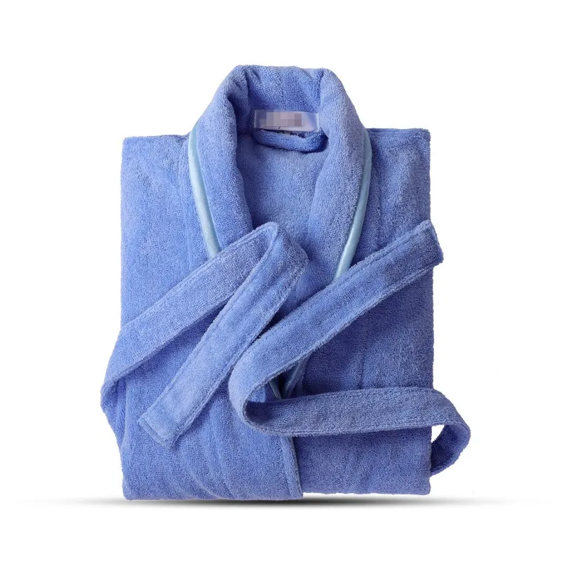 Cena Terry Robe czysty bawełniany szlafrok miłośnicy niebieskie szaty mężczyźni szlafrok kobiety ręcznik w jednolitym kolorze długa suknia nocna Plus rozmiar XXL
