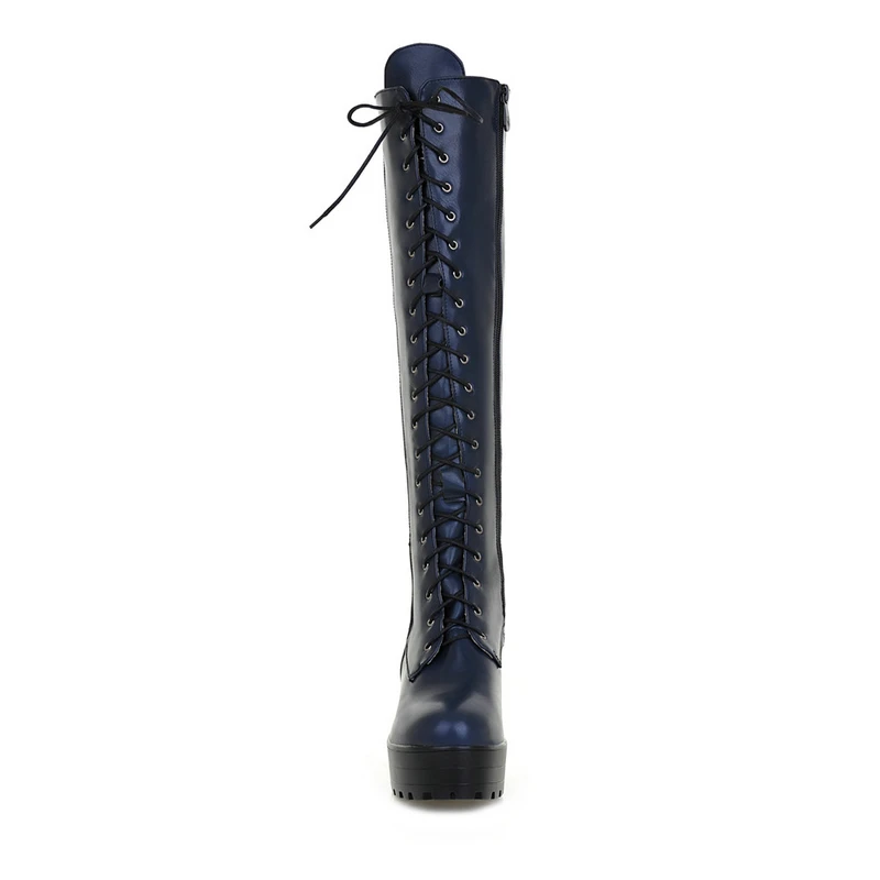 US $36.86 48% OFF|Women's Lace Up Knee High Boots Thick Bottom High Heel Platform Combat Boots Black Brown Blue Plus Size in Knee High Boots from US $36.86 48% OFF|Women's Lace Up Knee High Boots Thick Bottom High Heel Platform Combat Boots Black Brown Blue Plus Size in Knee High Boots from