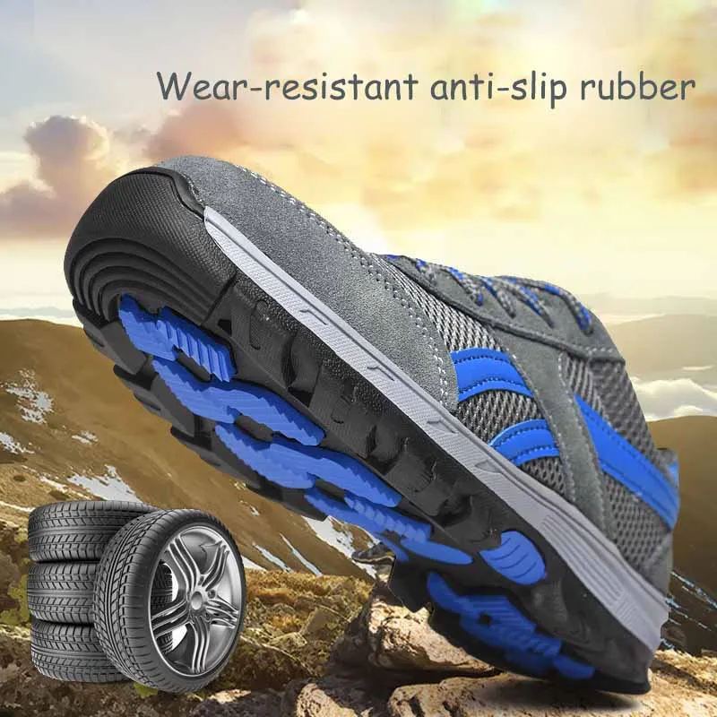 خفيفة الوزن تنفس الرجال أحذية أمان جلد طبيعي الصلب اصبع القدم أحذية عمل للرجال مكافحة تحطيم البناء حذاء رياضة