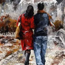 Любители в дождь DIY Цифровая живопись маслом по номеру работа Изображения Украшение стены Идеальный Рождественский подарок на день рождения P300