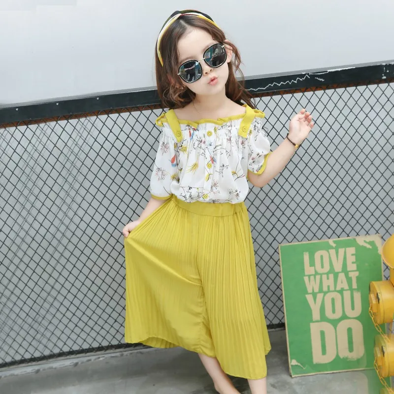 CROAL CHERIE 90-130cm Fashion Ruffle Summer Toddler Girls Clothing Sets Chiffon Baby Girl Clothes Beach Top + Pants 2Pcs  (1)