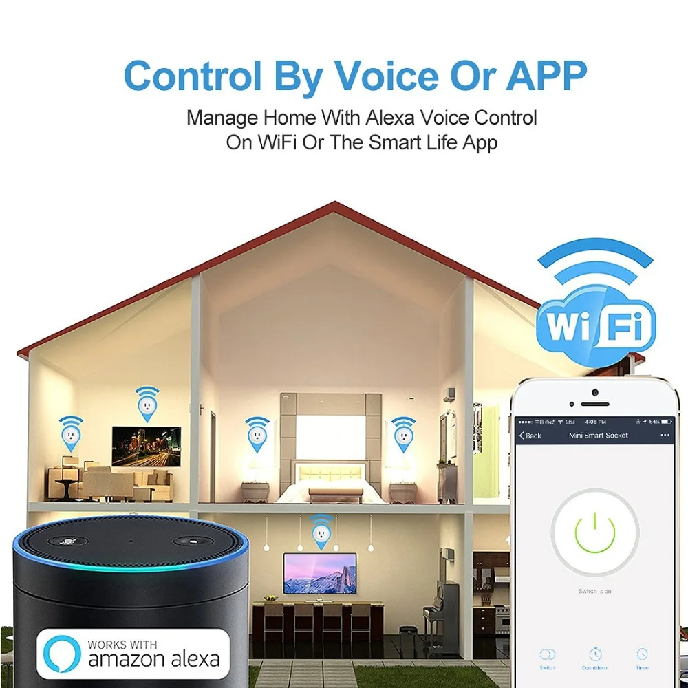 V05 10A Mini WiFi Plug Timing Smart Socket Works with Alexa & Google Home,  AC 100-240V, US Plug - AliExpress