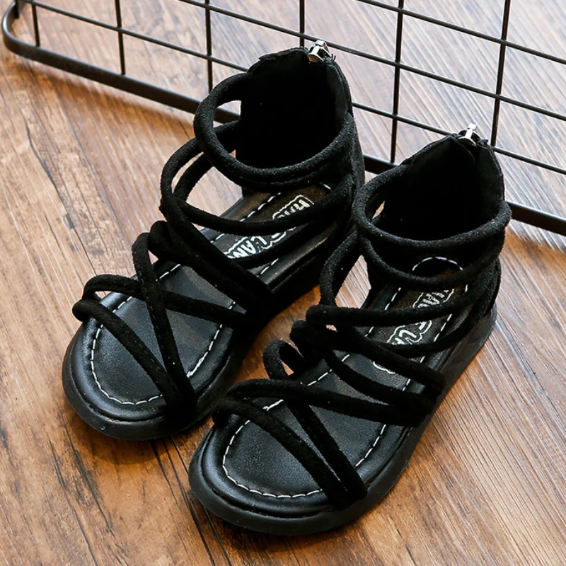 

Toddler Girls Sandals Children Roman Sandal for Big Girl Party Student School Casual Sandal Zip Anti-Slip Shoe Summer Size 21-36