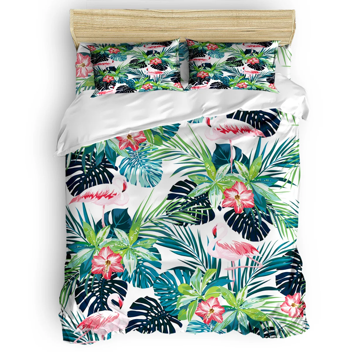 

Flamingo Leaves Flower Decor Duvet Cover Set