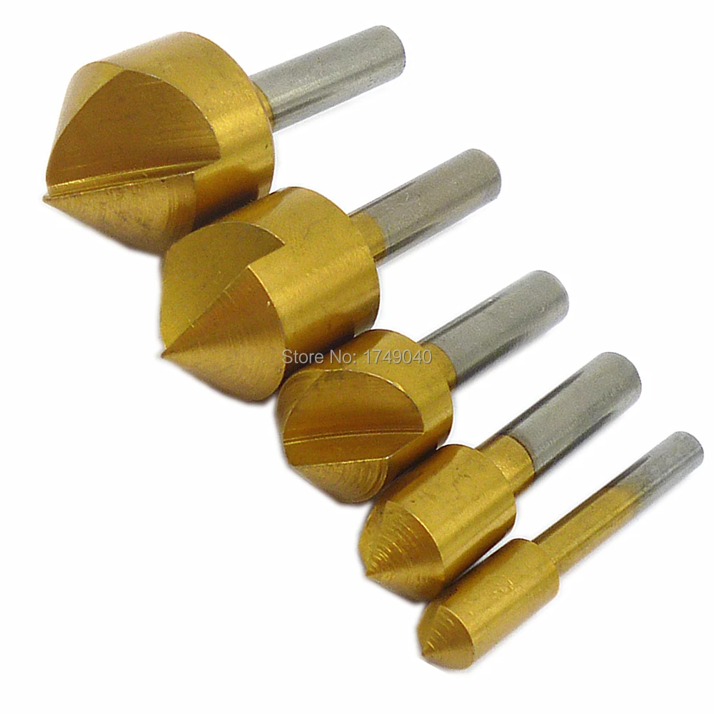 5pc Countersunk Drill Bit Single Flute 90 Degree Chamfer Set 6mm 19mm