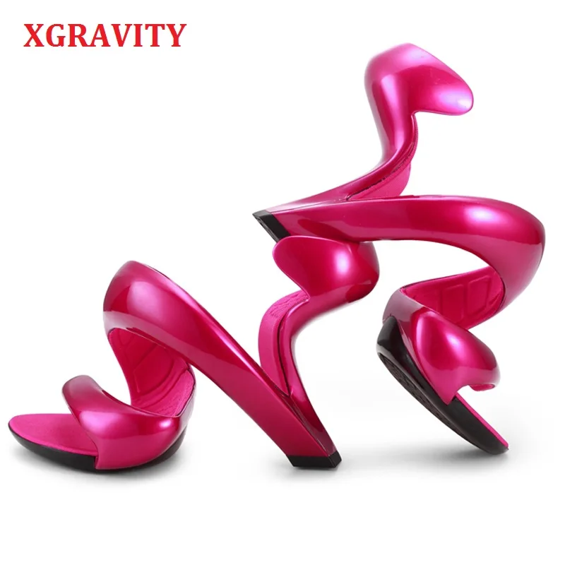 

XGRAVITY New Spring Summer Abnormal Heel Strange Design High Heel Sandals Fashion Women Party Shoes Female Heels Ladies B034