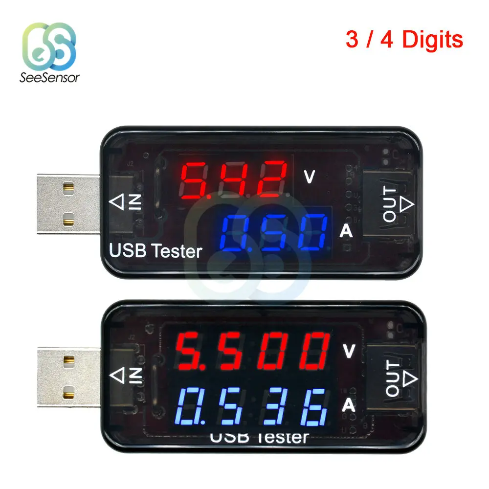 

Digital USB Current Voltage Charging Detector 3/4 Digits Mobile Power Current Voltmeter Ammeter Voltage Charger Tester