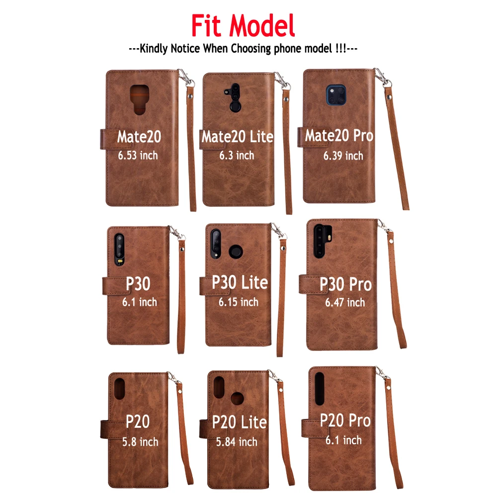 Huawei Mate 20 Pro Case Funda Huawei Mate 20 Lite Case P30 Lite Luxury Flip Cover Zipper Wallet for Huawei P30 Pro Case P20 Lite