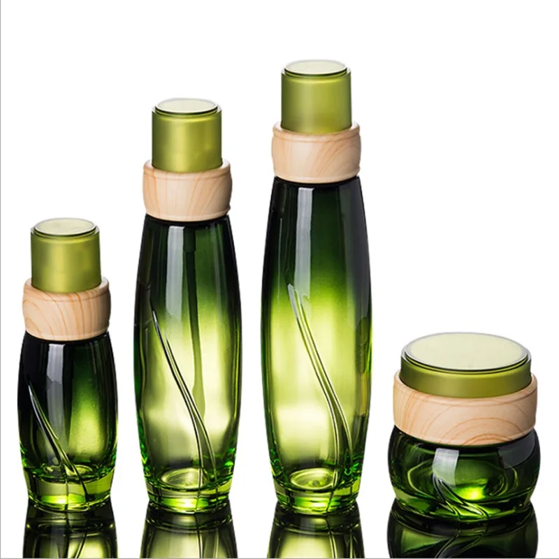 40ml 100ml 120ml Glass Emulsion Bottle Empty Cosmetic Containers Bottle Green Glass Series Set Essence Bottle 6PcsLot (1)