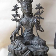 Xd 003342 15 Тибет Буддизм Чистая Медь Бронзовый Зеленая Тара Кван-инь Гуань Инь Статуя Будды