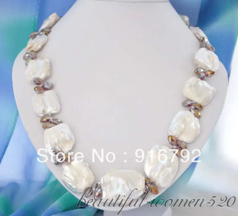 

free shipping >>>>>BIG 36mm baroque white KESHI REBORN PEARL crystal NECKLACE 20inch