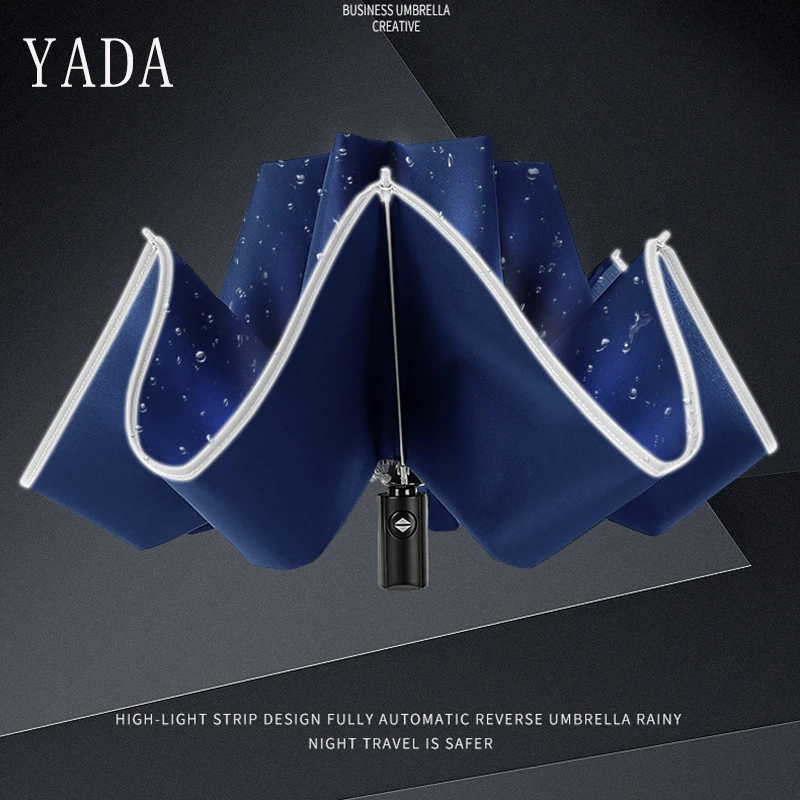 

YADA Reflective Stripe Pattern Reverse Umbrella Folding Rainy Automatic Umbrellas For Women Men UV Stripe Outdoor Umbrella YD162