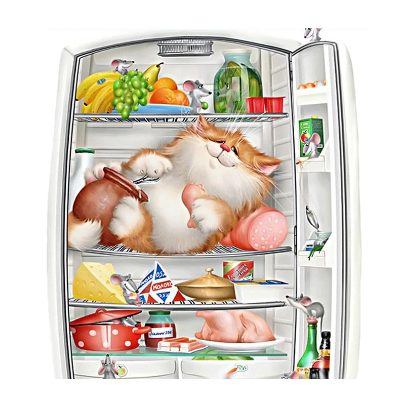Huacan-5D-DIY-Diamond-Embroidery-Cat-In-Fridge-Diamond-Painting-Cartoon-Cross-Stitch-Mosaic-Full-Square
