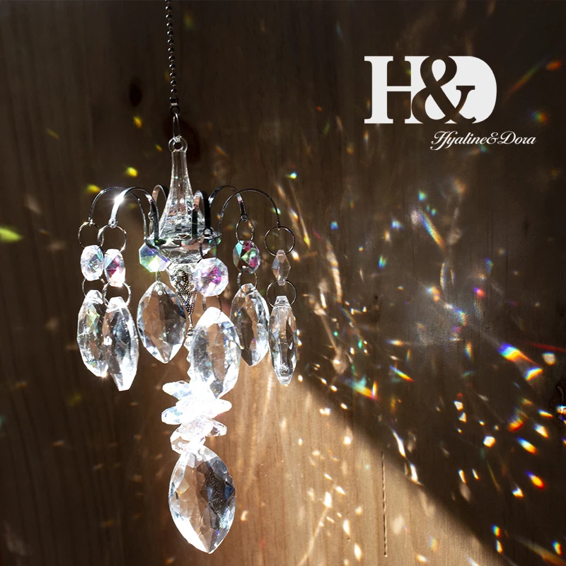H&D Crystal SunCatcher Rainbow Maker Pendant Window Hanging Chandelier Prisms Chakra Lamp Decor Home Garden Wedding Decoration