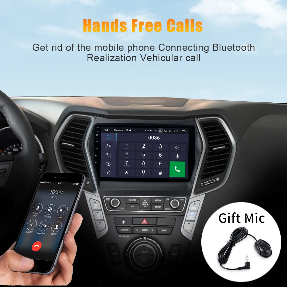 Best Android 9.0 Car 1 din Stereo  for Hyundai Santa Fe IX45 2013 2014 2015  Car Radio Bluetooth 9"  IPS Multi Touch Screen 2