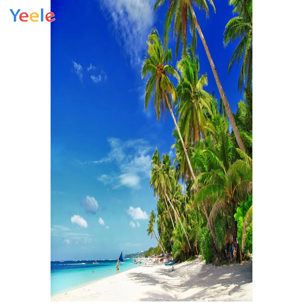 

Yeele Seaside Beach Coconut Palm Tree Holiday Boats Photography Backgrounds Personalized Photographic Backdrops For Photo Studio