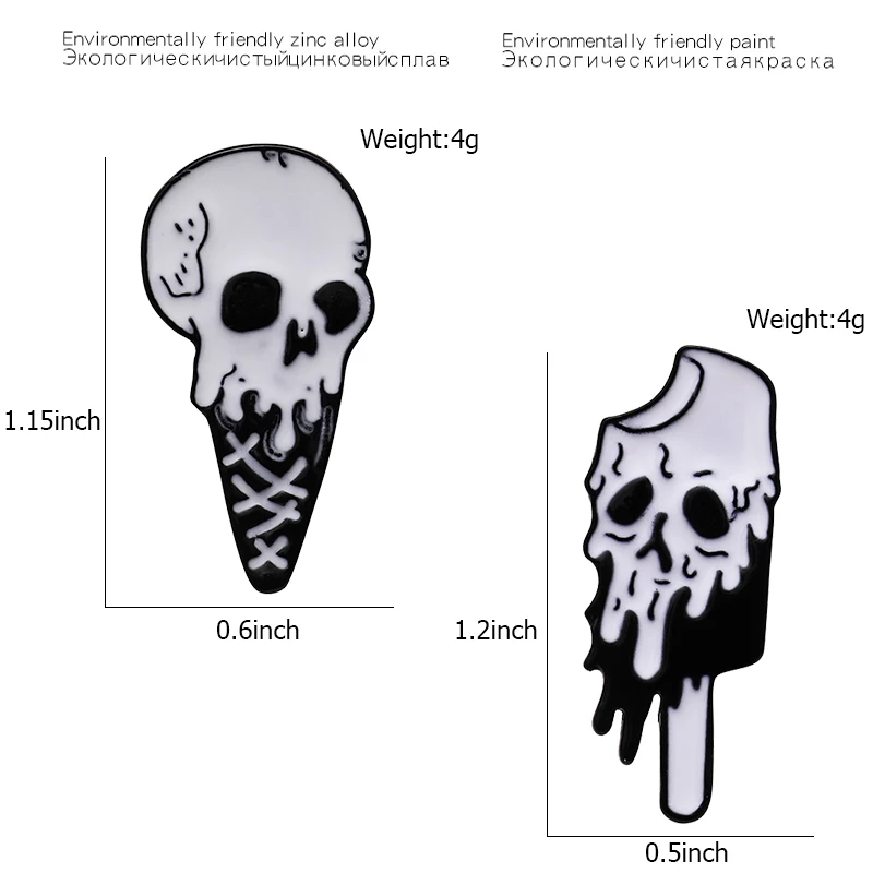 Череп Скелет Мороженое Леденцы эмалированные булавки горячие летние значки Броши джинсовая рубашка нагрудная булавка панк крутые ювелирные изделия подарок другу