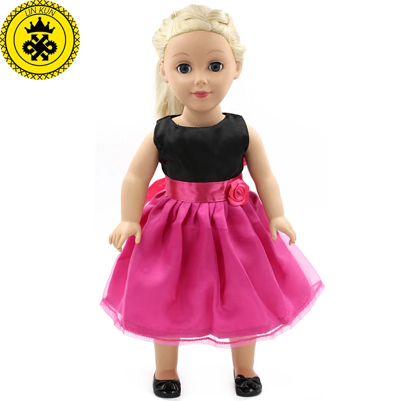 

18 inch Girl Doll Clothes Bow Red Lace Skirt Black T-shirt Set Doll Clothes For 18" Girl Party Dress Gift MG-049