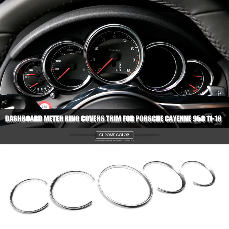 5Pcs Chrome Car Dashboard Meter Ring Covers Trim For Porsche Cayenne 958 11-18