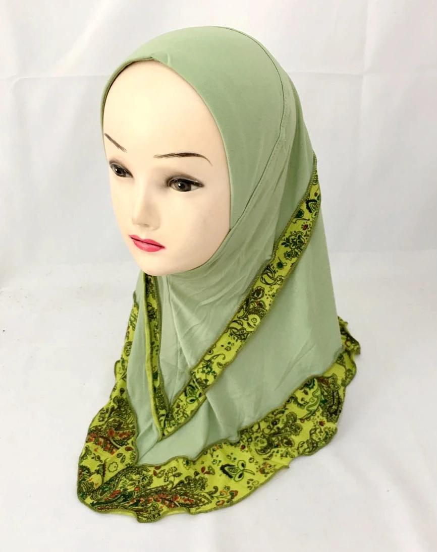 Модный детский мусульманский хиджаб с цветами для девочек, исламский шарф, арабские шали, головные уборы# GM0657-2