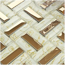 Гальванизированная Золотая трава лист художественная стеклянная мозаичная плитка для кухонного шкафа камин украшение стены, обустройство дома, SD-043